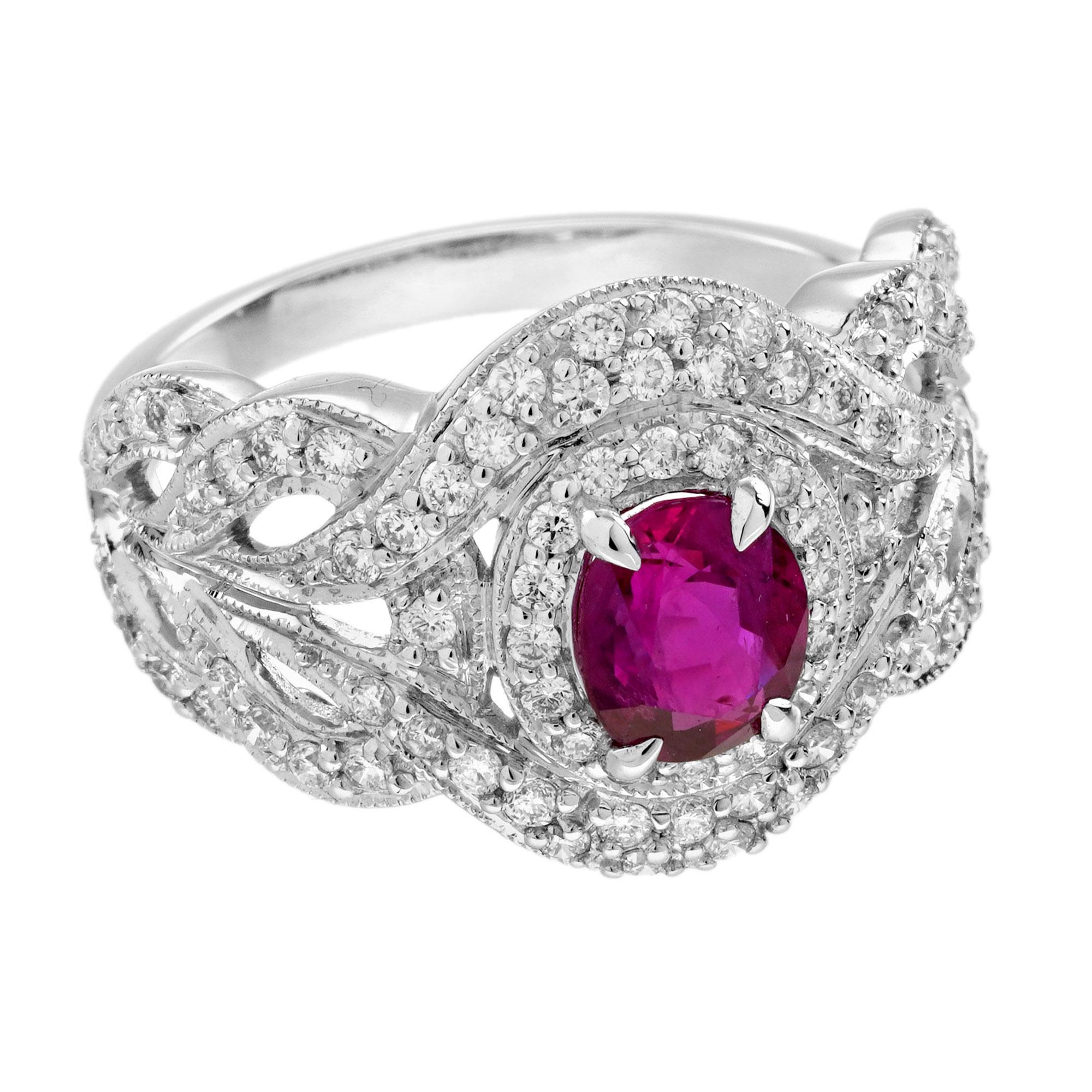 GIA 1.15 Ct. Ruby and Diamond Engagement Ring in 18K White Gold For Sale 2