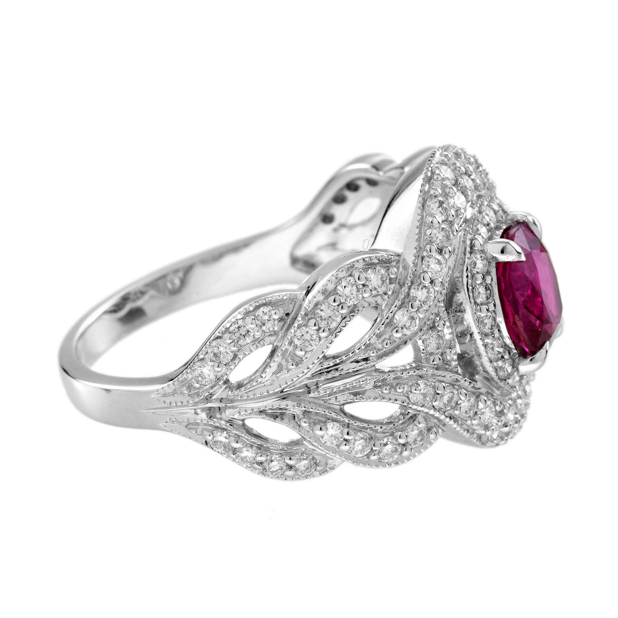 GIA 1.15 Ct. Ruby and Diamond Engagement Ring in 18K White Gold For Sale 3