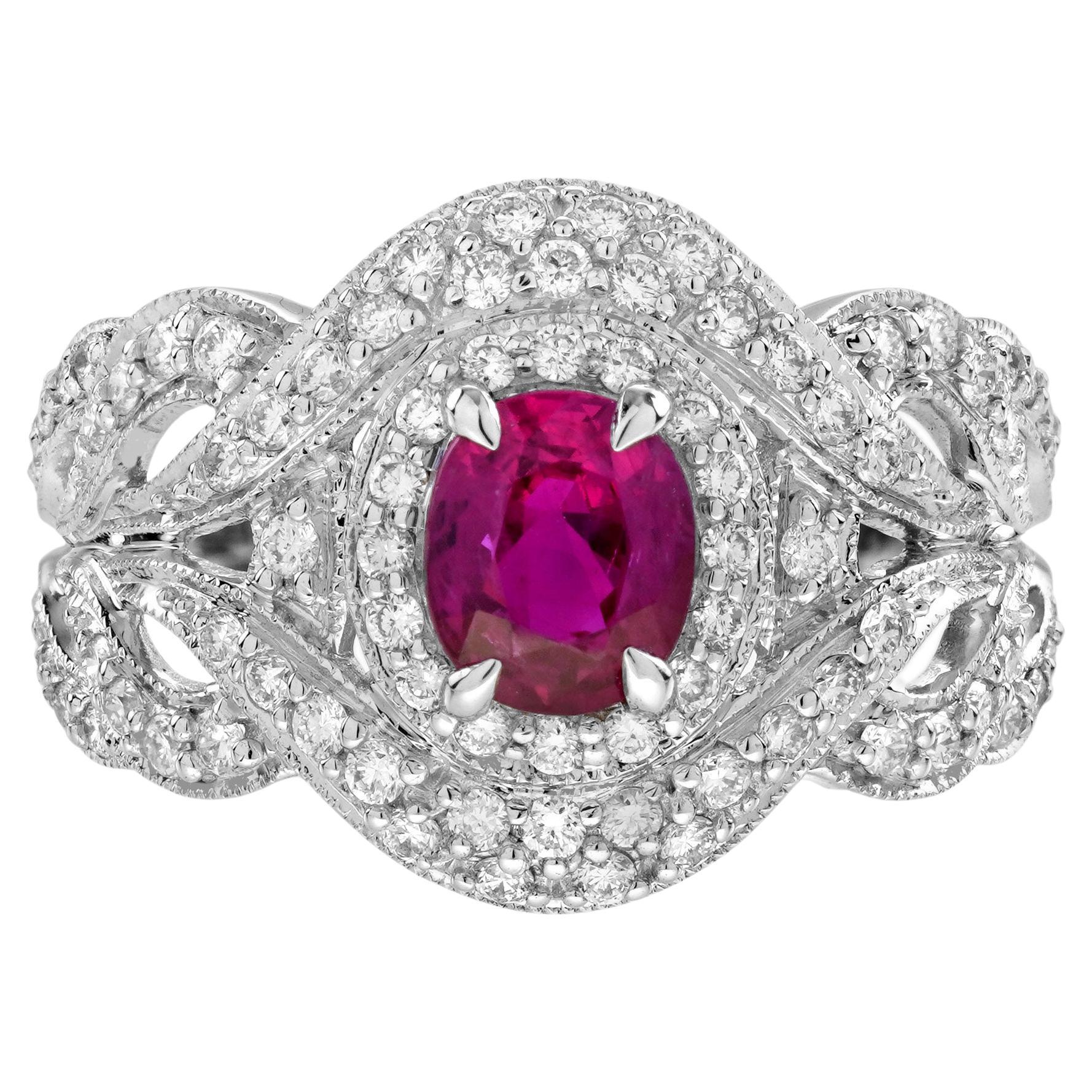 GIA 1.15 Ct. Ruby and Diamond Engagement Ring in 18K White Gold