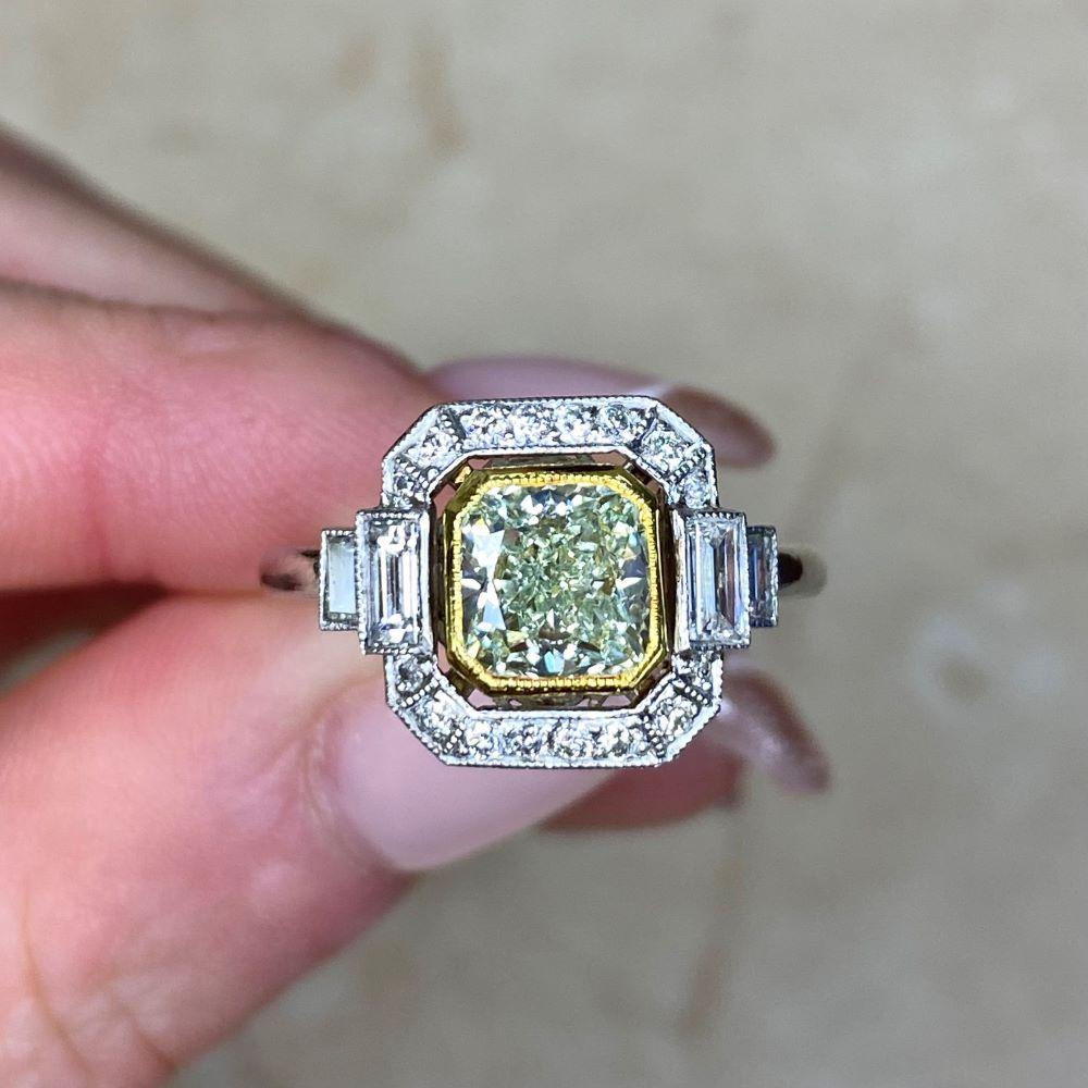 GIA 1.15ct Rare Fancy Yellowish Green Diamond Engagement Ring, Diamond Halo For Sale 6