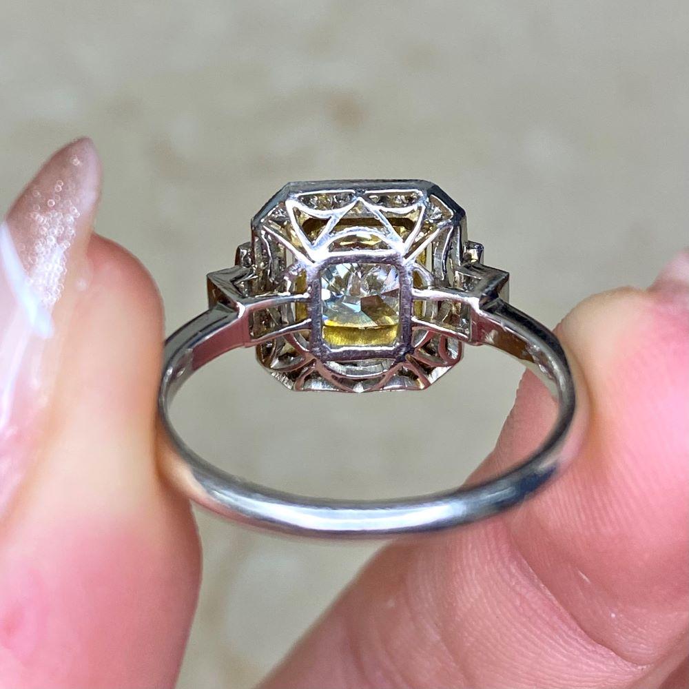 GIA 1.15ct Rare Fancy Yellowish Green Diamond Engagement Ring, Diamond Halo For Sale 7