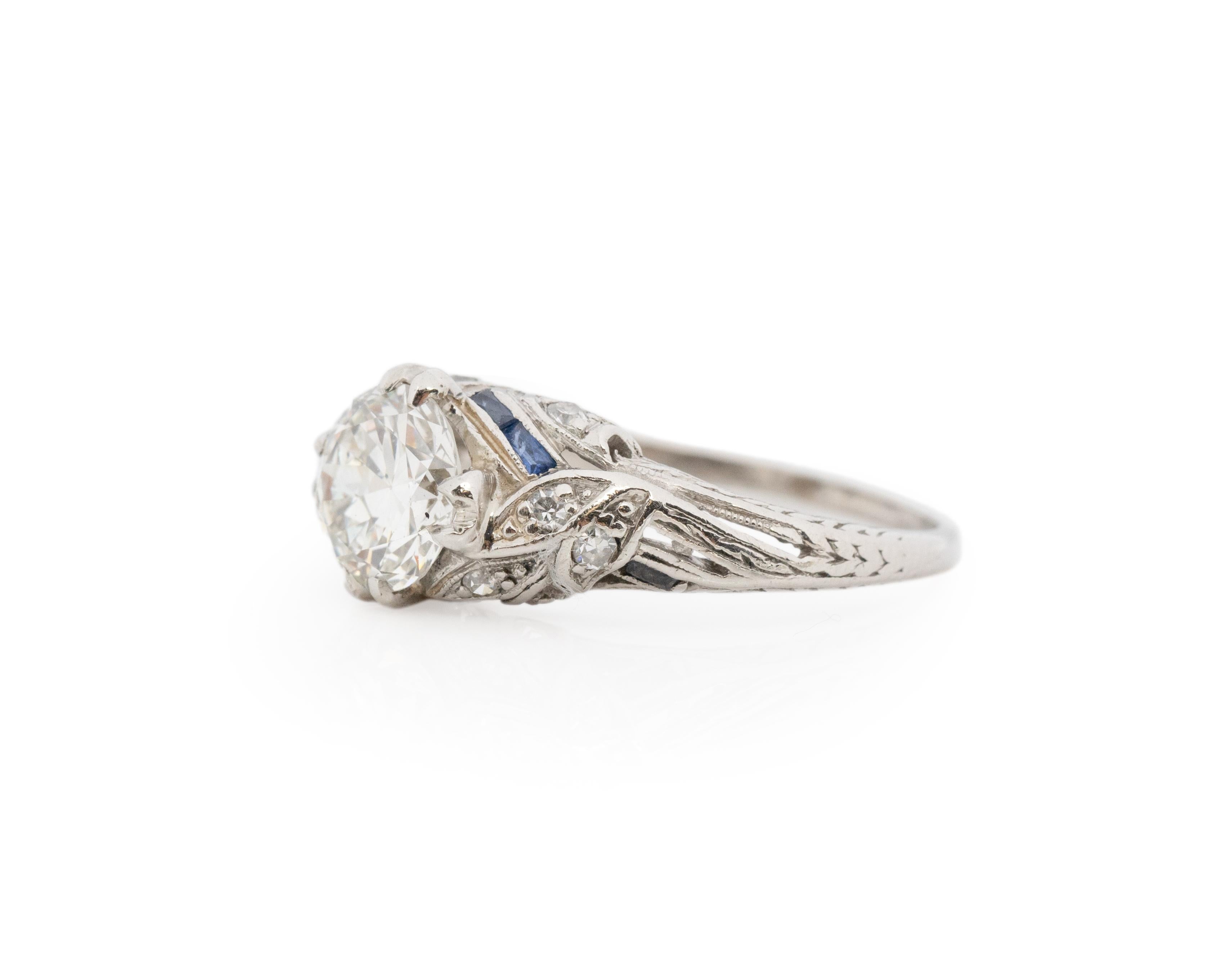 GIA 1.16 Carat Art Deco Platinum Engagement Ring In Good Condition For Sale In Atlanta, GA