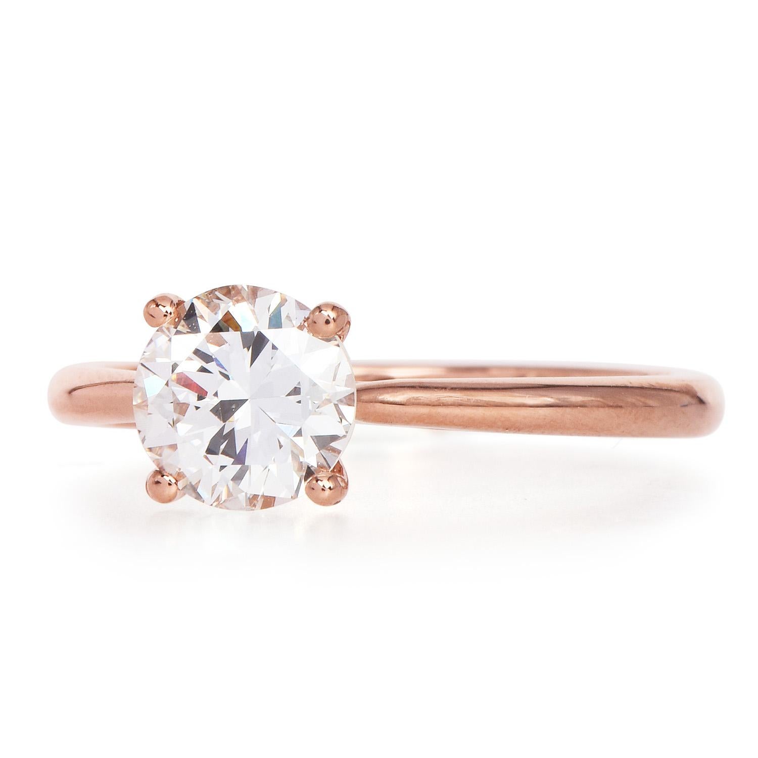 Modern GIA 1.16 J-VS1 Carat Round Cut Diamond Rose Gold Solitaire Engagement Ring For Sale