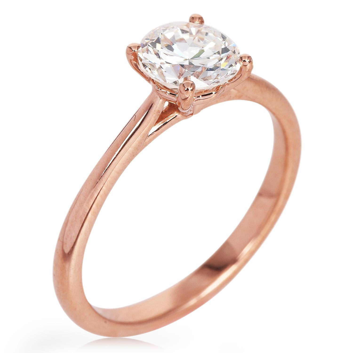 GIA 1.16 J-VS1 Carat Round Cut Diamond Rose Gold Solitaire Engagement Ring In New Condition For Sale In Miami, FL