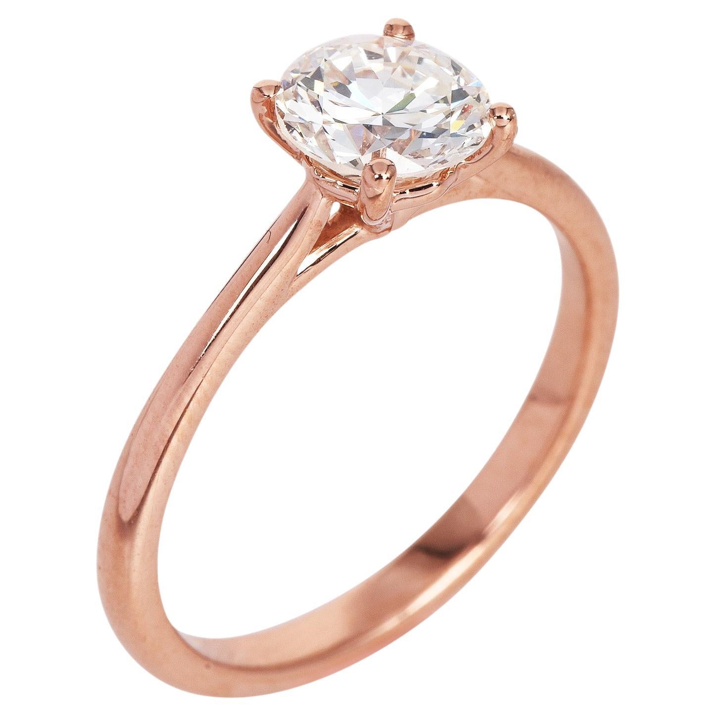 GIA 1.16 J-VS1 Carat Round Cut Diamond Rose Gold Solitaire Engagement Ring For Sale