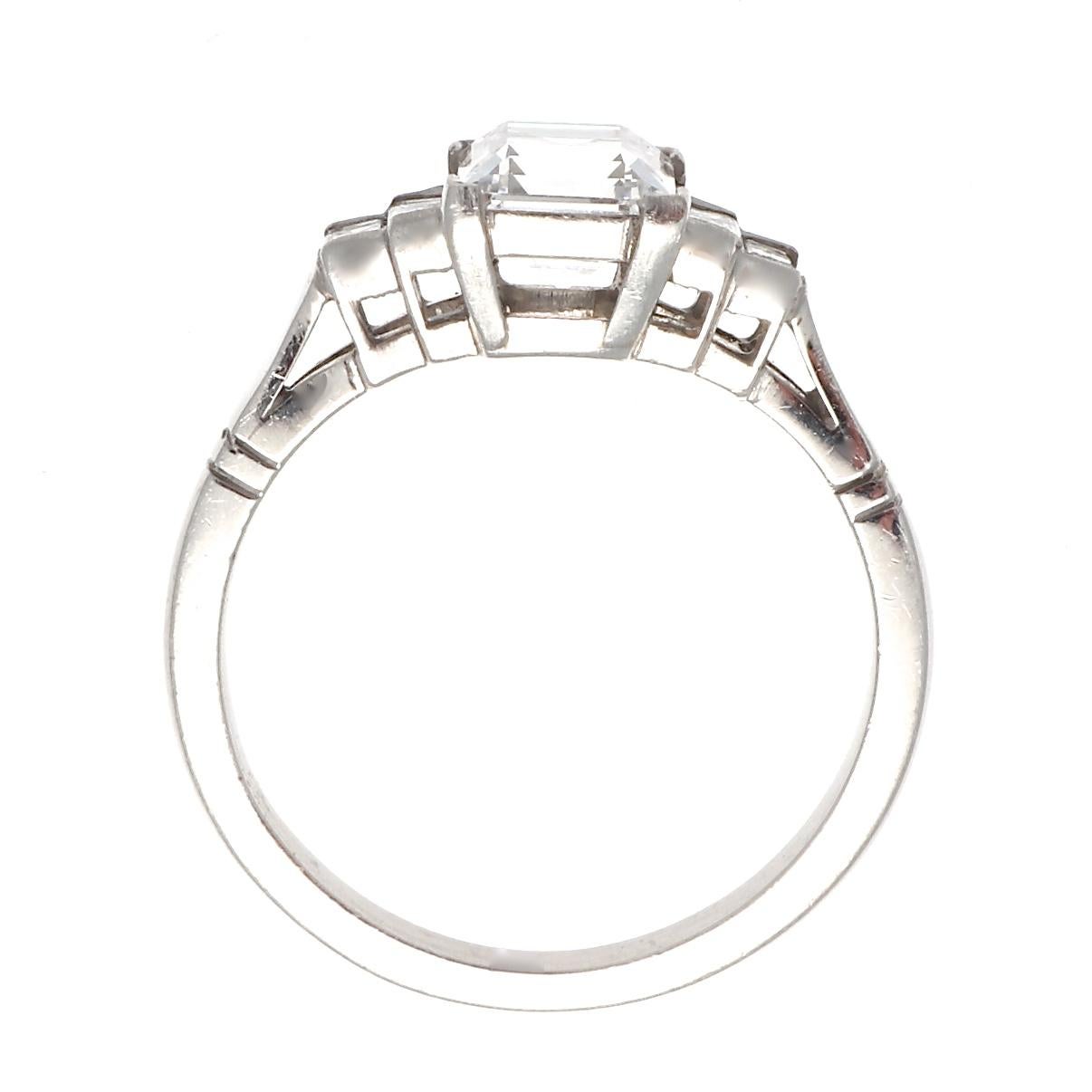 Emerald Cut GIA 1.17 Carat Carre Cut Diamond Platinum Ring