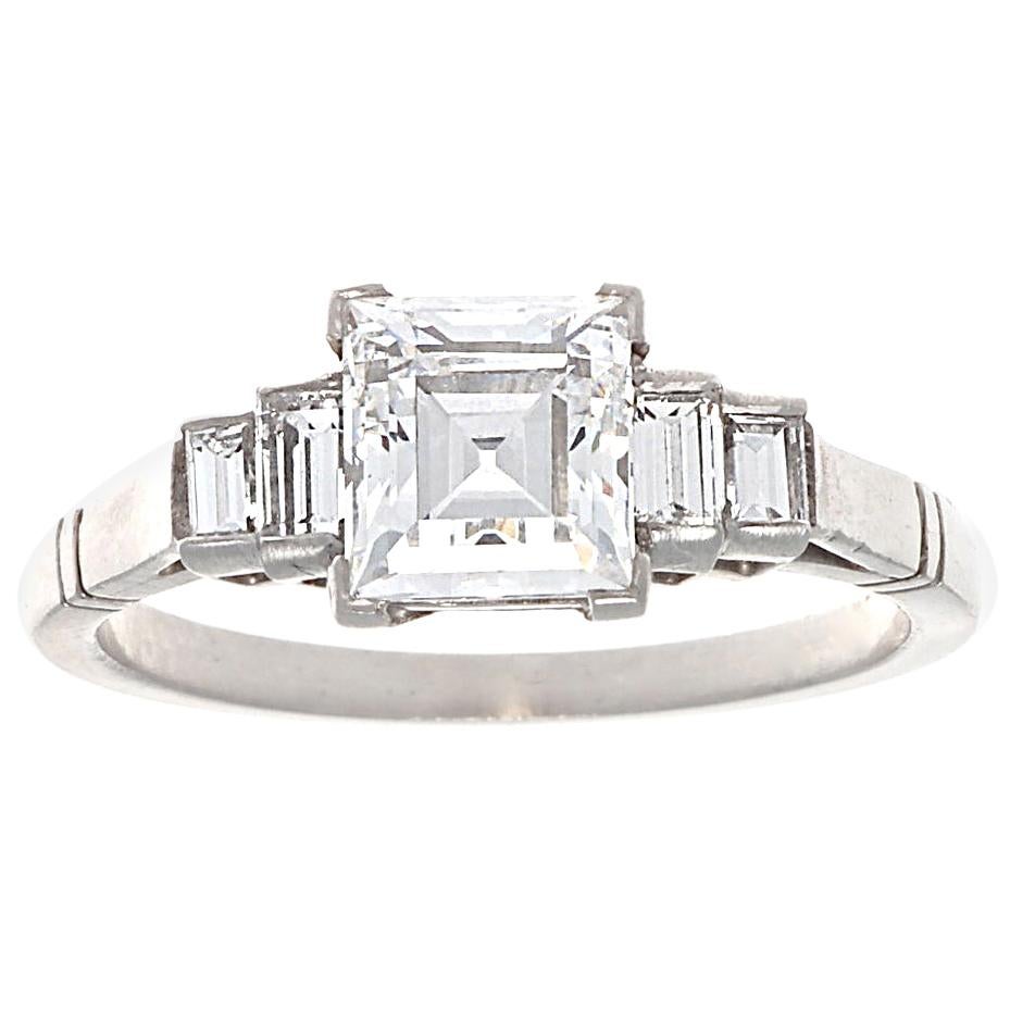 GIA 1.17 Carat Carre Cut Diamond Platinum Ring