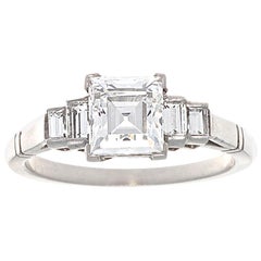 GIA 1.17 Carat Carre Cut Diamond Platinum Ring