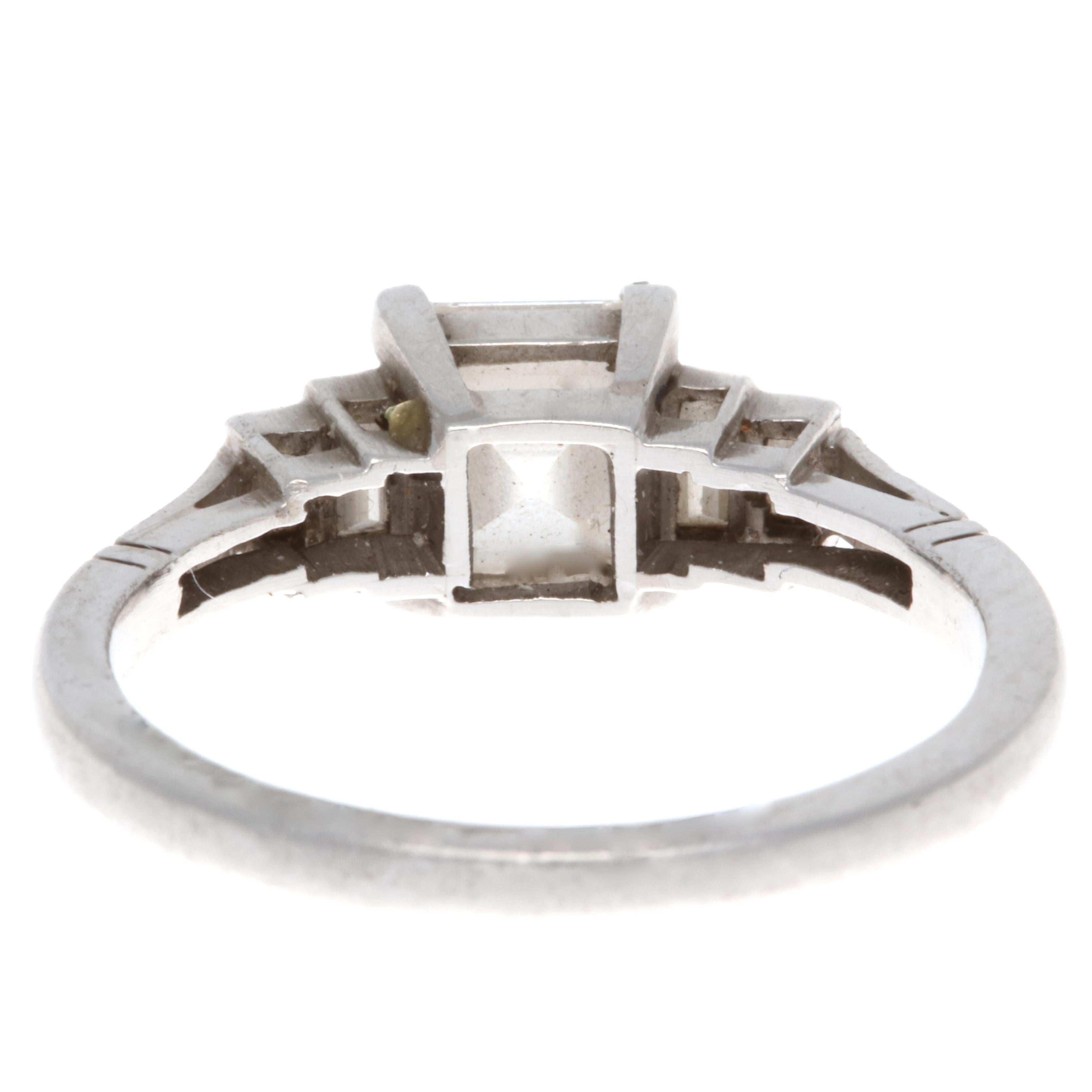 Art Deco GIA 1.17 Carat E VVS2 Rectangular Step Cut Diamond Platinum Engagement Ring