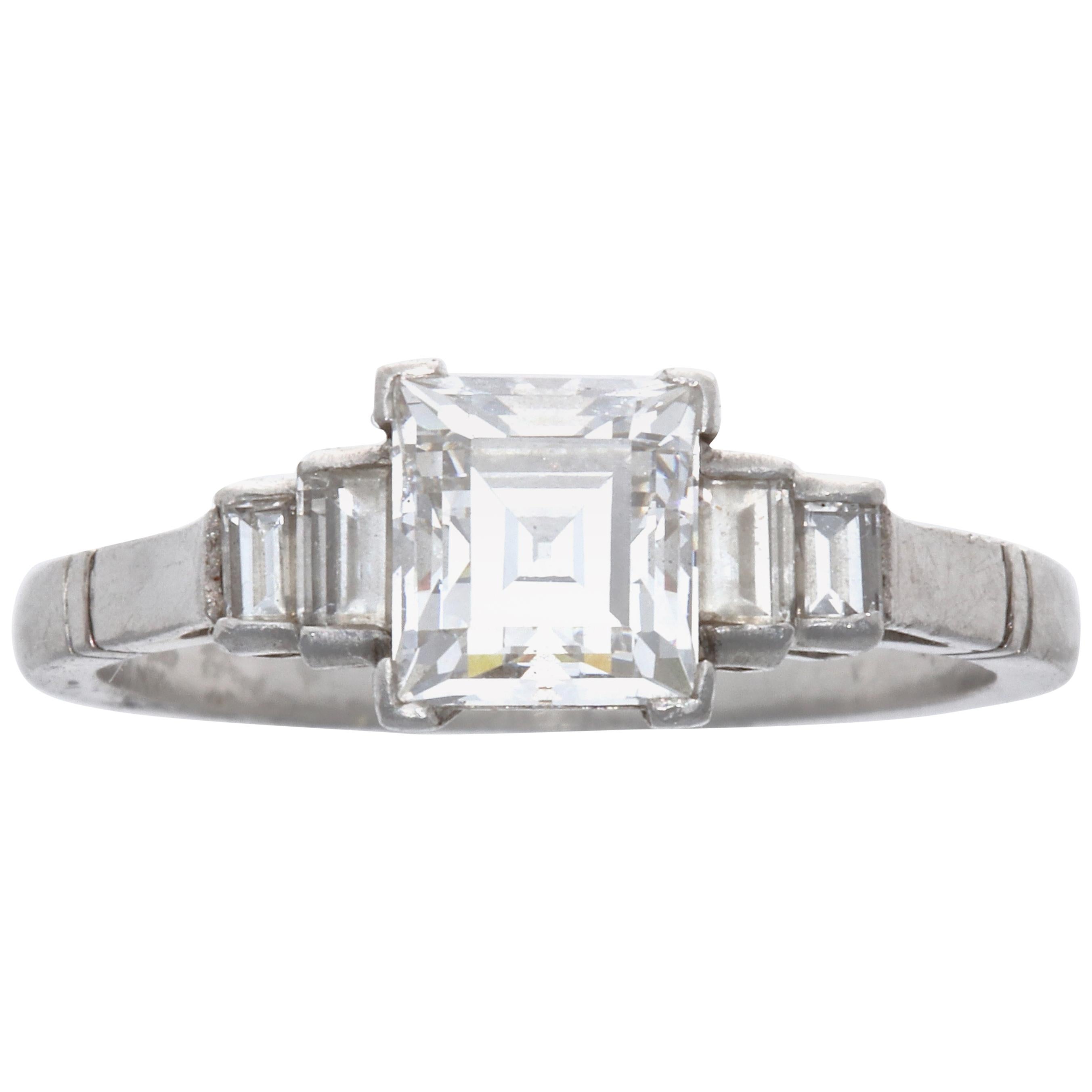 GIA 1.17 Carat E VVS2 Rectangular Step Cut Diamond Platinum Engagement Ring