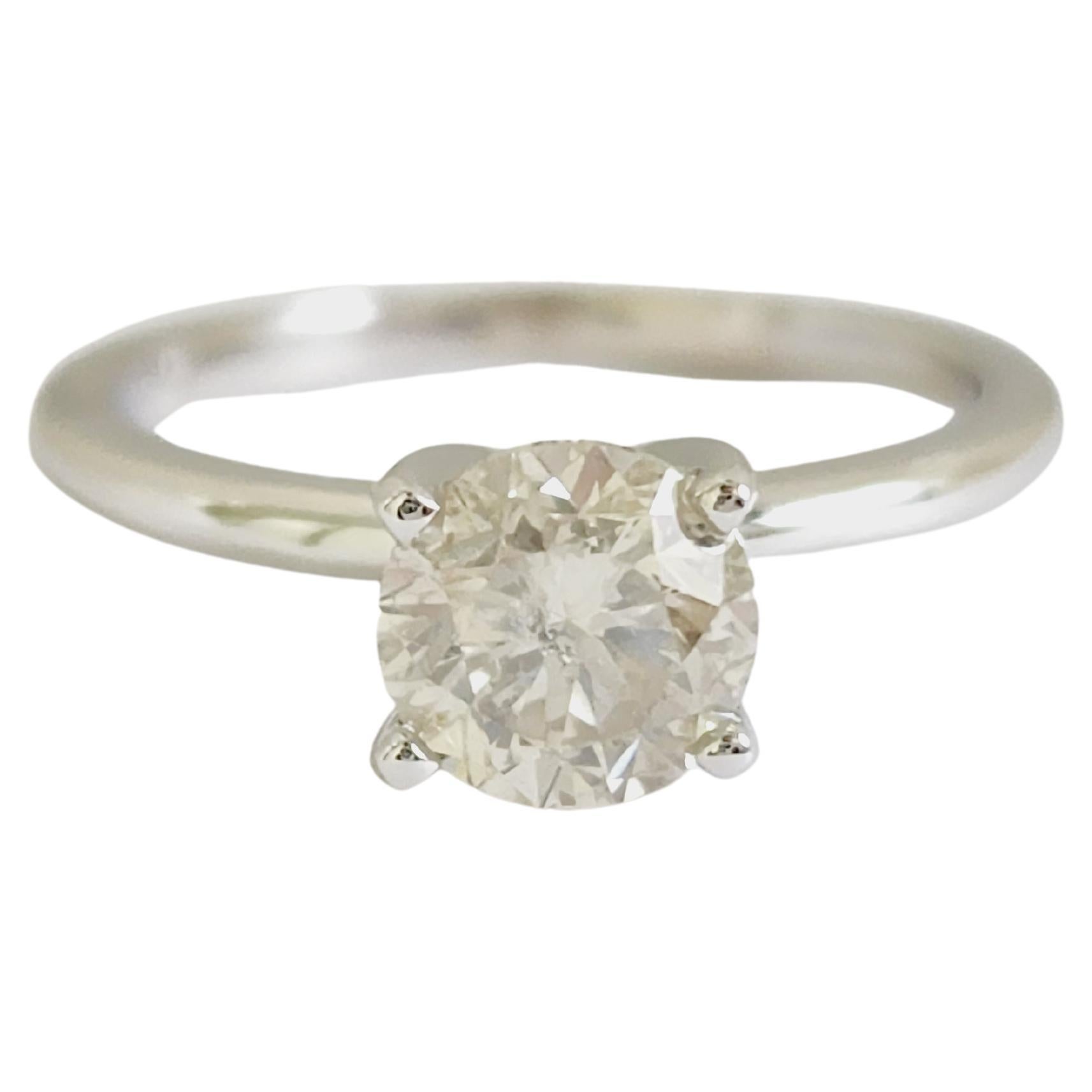 Bague solitaire en or blanc 14 carats avec diamants taille ronde de 1,17 carat certifiés GIA