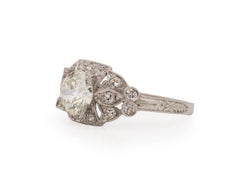 GIA 1,17 Karat Gesamtgewicht Art Deco Diamant Platin Verlobungsring