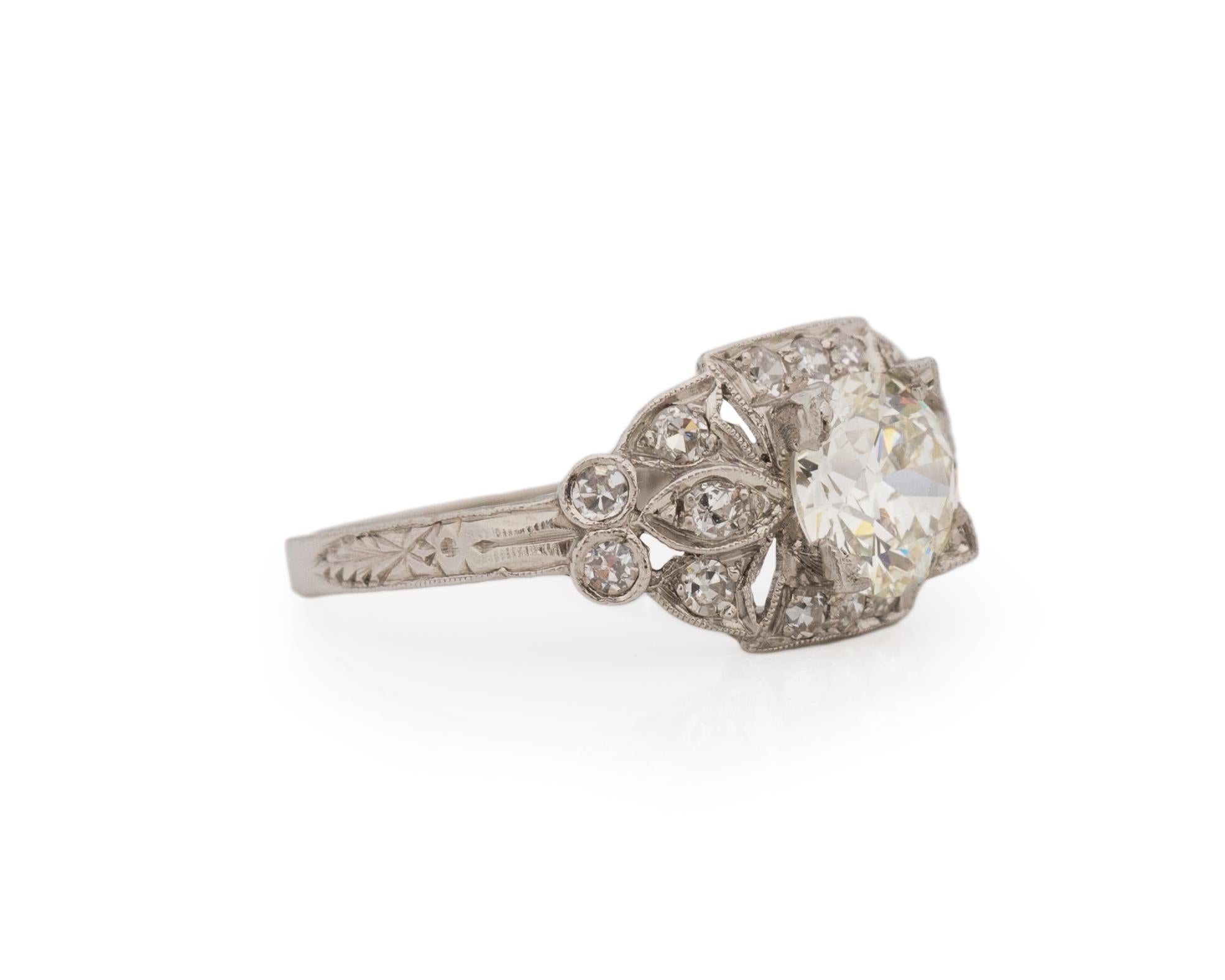 Old European Cut GIA 1.17 Carat Total Weight Art Deco Diamond Platinum Engagement Ring For Sale