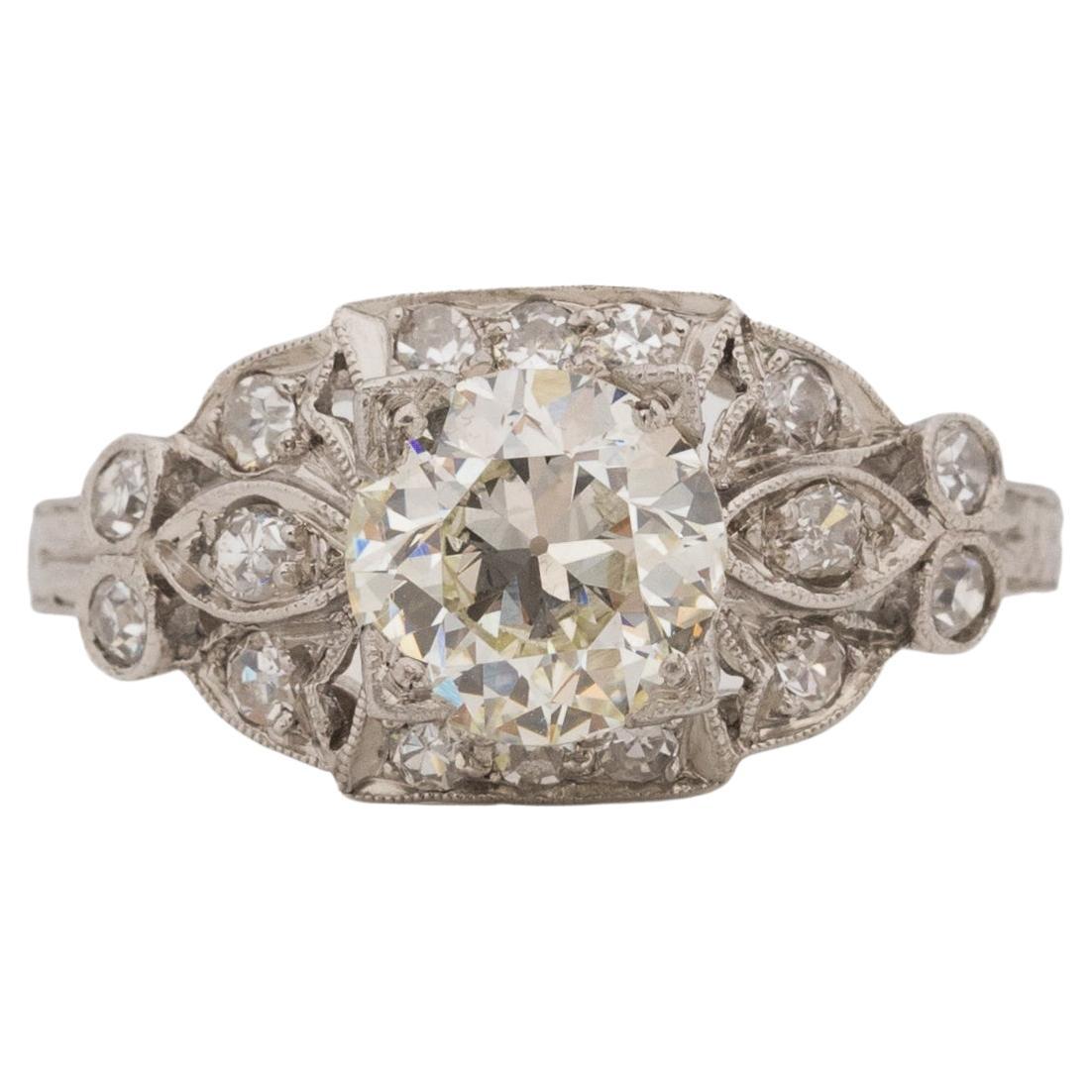 GIA 1.17 Carat Total Weight Art Deco Diamond Platinum Engagement Ring