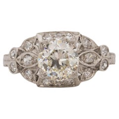GIA 1.17 Carat Total Weight Art Deco Diamond Platinum Engagement Ring
