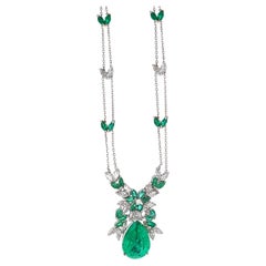 GIA 11.72 Carat Colombian Emerald and Diamond White Gold Necklace Pendant
