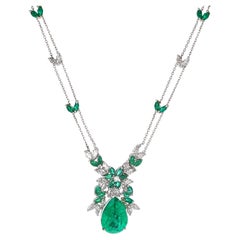 GIA 11.72 Carat Colombian Emerald and Diamond White Gold Necklace Pendant