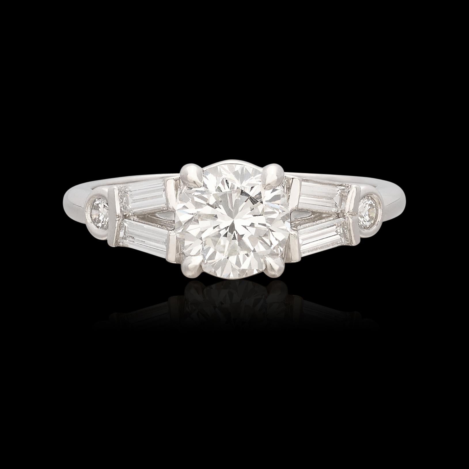 Taille ronde Bague de fiançailles en platine avec diamant GIA 1,17ct en vente