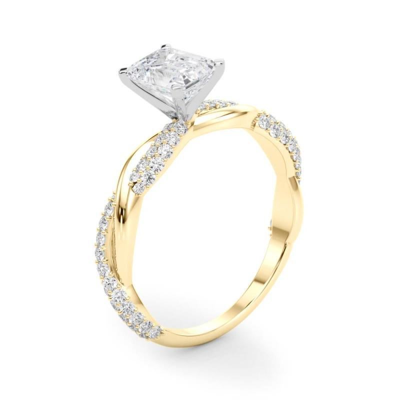 De las mujeres GIA Esmeralda de 1,18 quilates banda trenzada con pavé de oro amarillo de 18 quilates Anillo de diamantes en venta