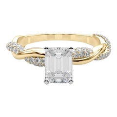 GIA 1.18 Carat Emerald Twisted Pave Braided Band 18K Yellow Gold Diamond Ring