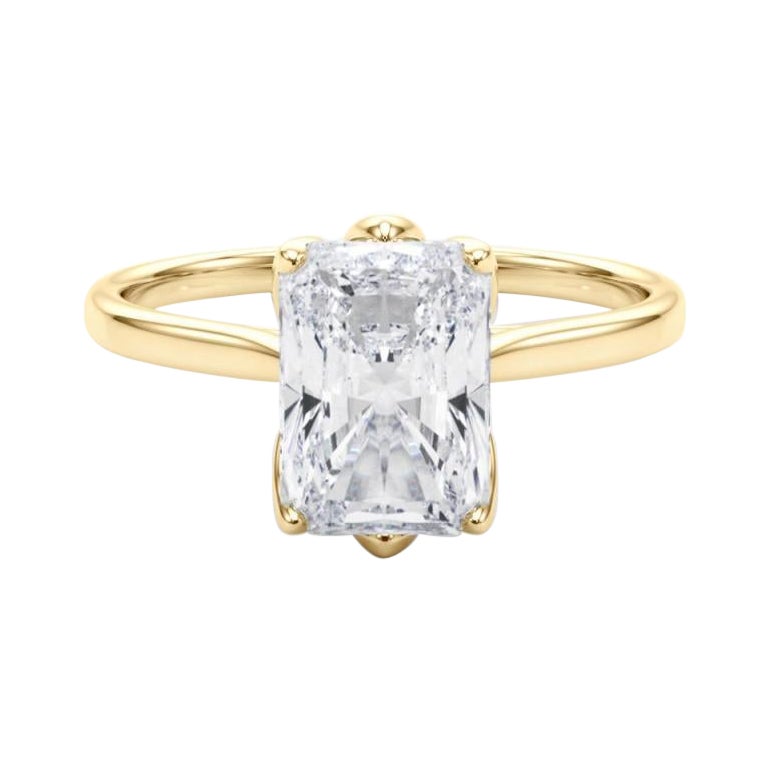 GIA 1,18 Carati Radiant Solitaire Cathedral Tulip Anello di diamanti in oro giallo 18K in vendita