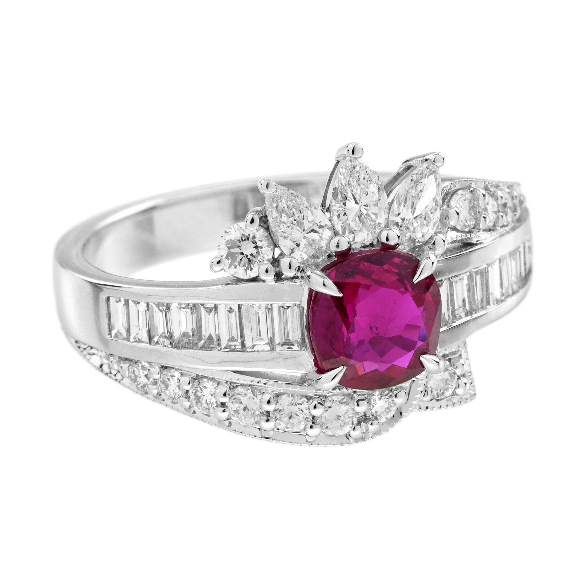 GIA 1,18 qt. Anillo de rubíes y diamantes en oro blanco de 18 quilates en venta 4