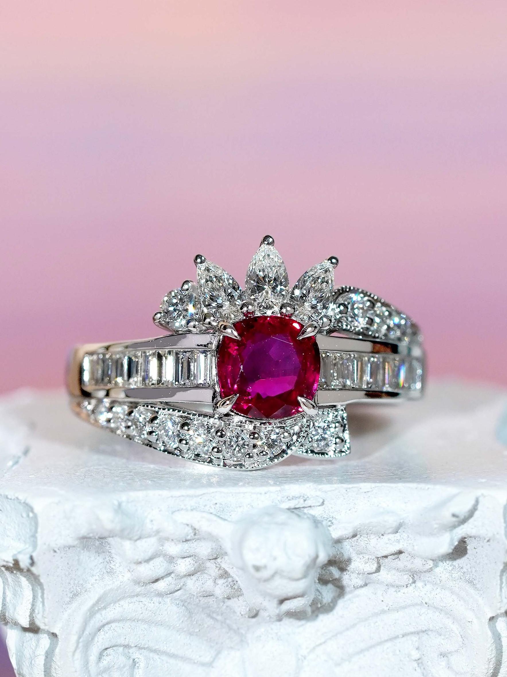 De las mujeres GIA 1,18 qt. Anillo de rubíes y diamantes en oro blanco de 18 quilates en venta