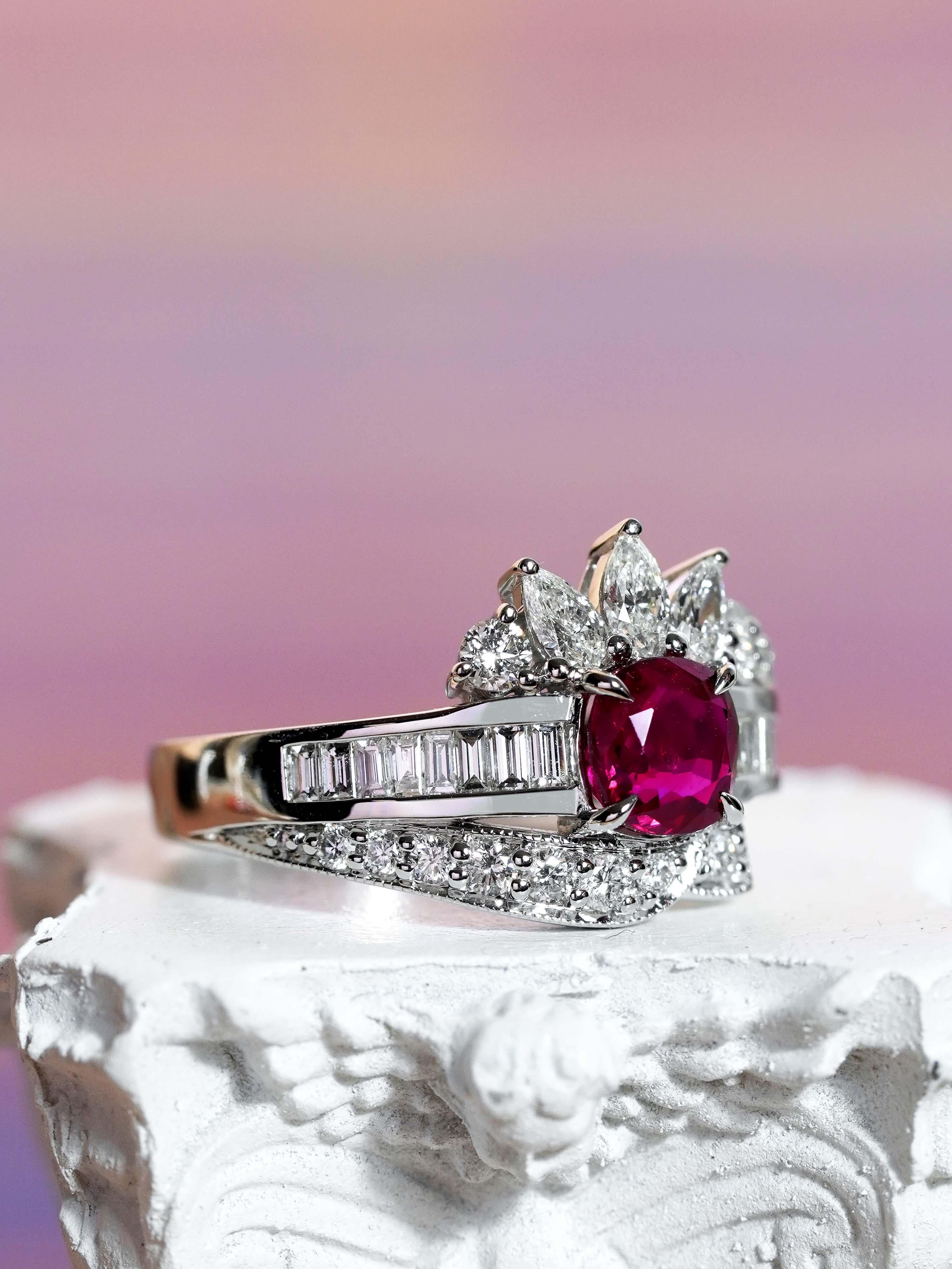 GIA 1,18 qt. Anillo de rubíes y diamantes en oro blanco de 18 quilates en venta 1