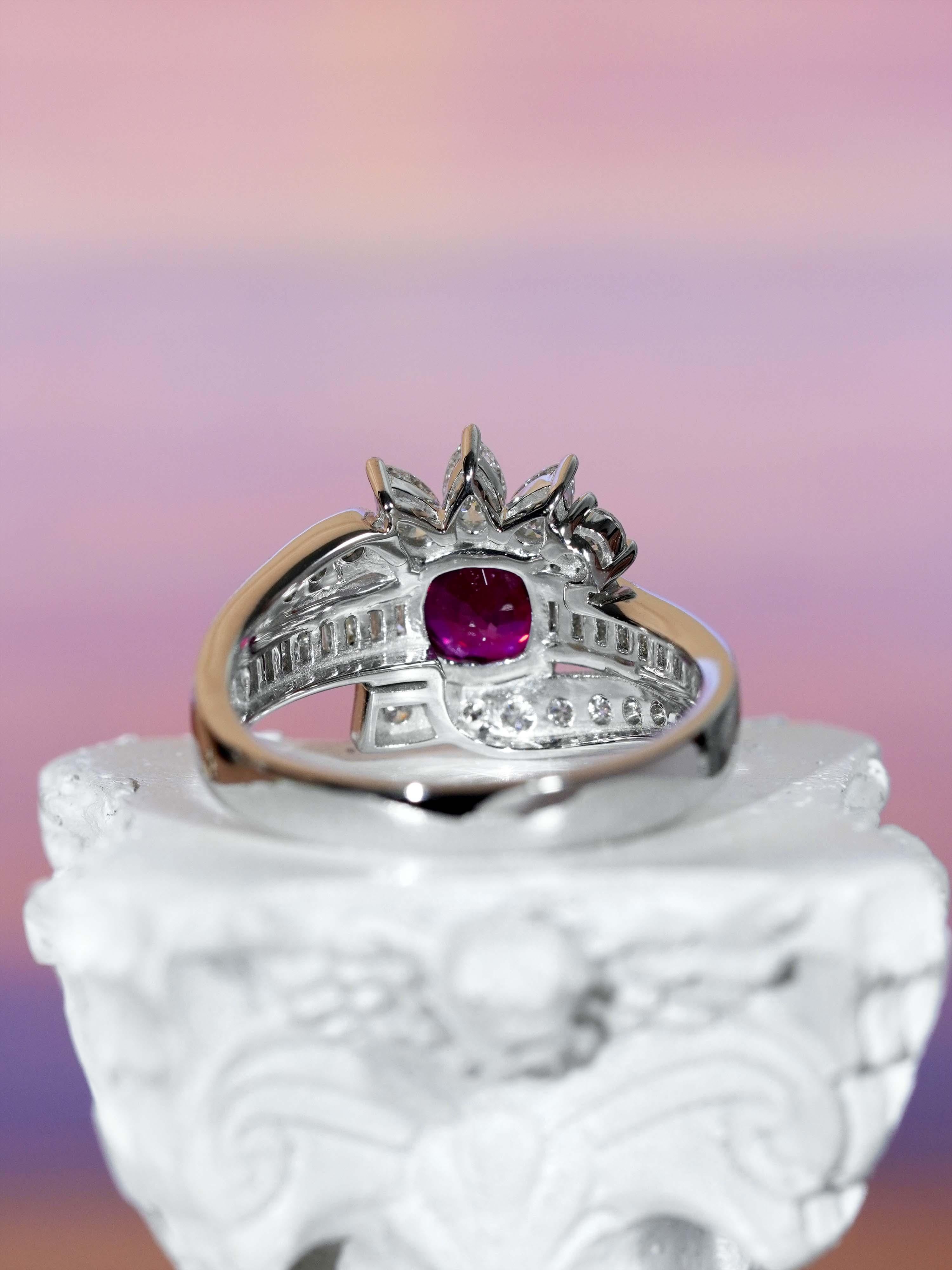 GIA 1,18 qt. Anillo de rubíes y diamantes en oro blanco de 18 quilates en venta 2