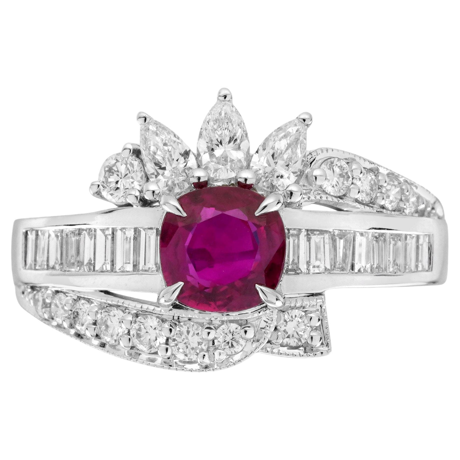 GIA 1.18 Ct. Ruby and Diamond Ring in 18K White Gold