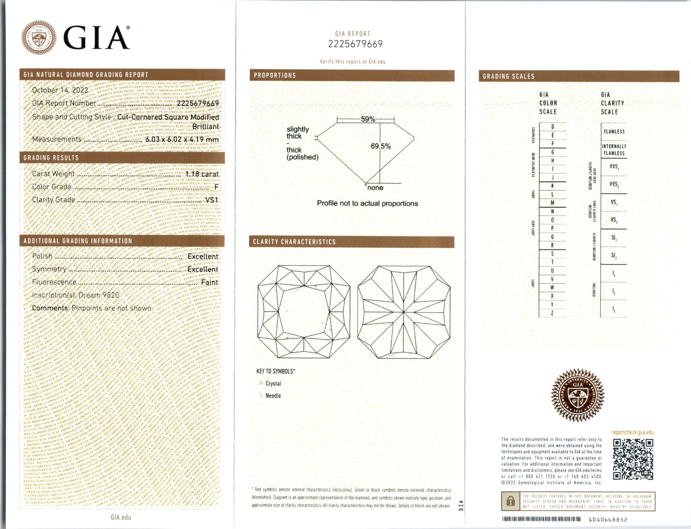 Platin-Verlobungsring mit GIA 1,18 quadratischem Diamant-Halo im Brillantschliff (Carréeschliff) im Angebot