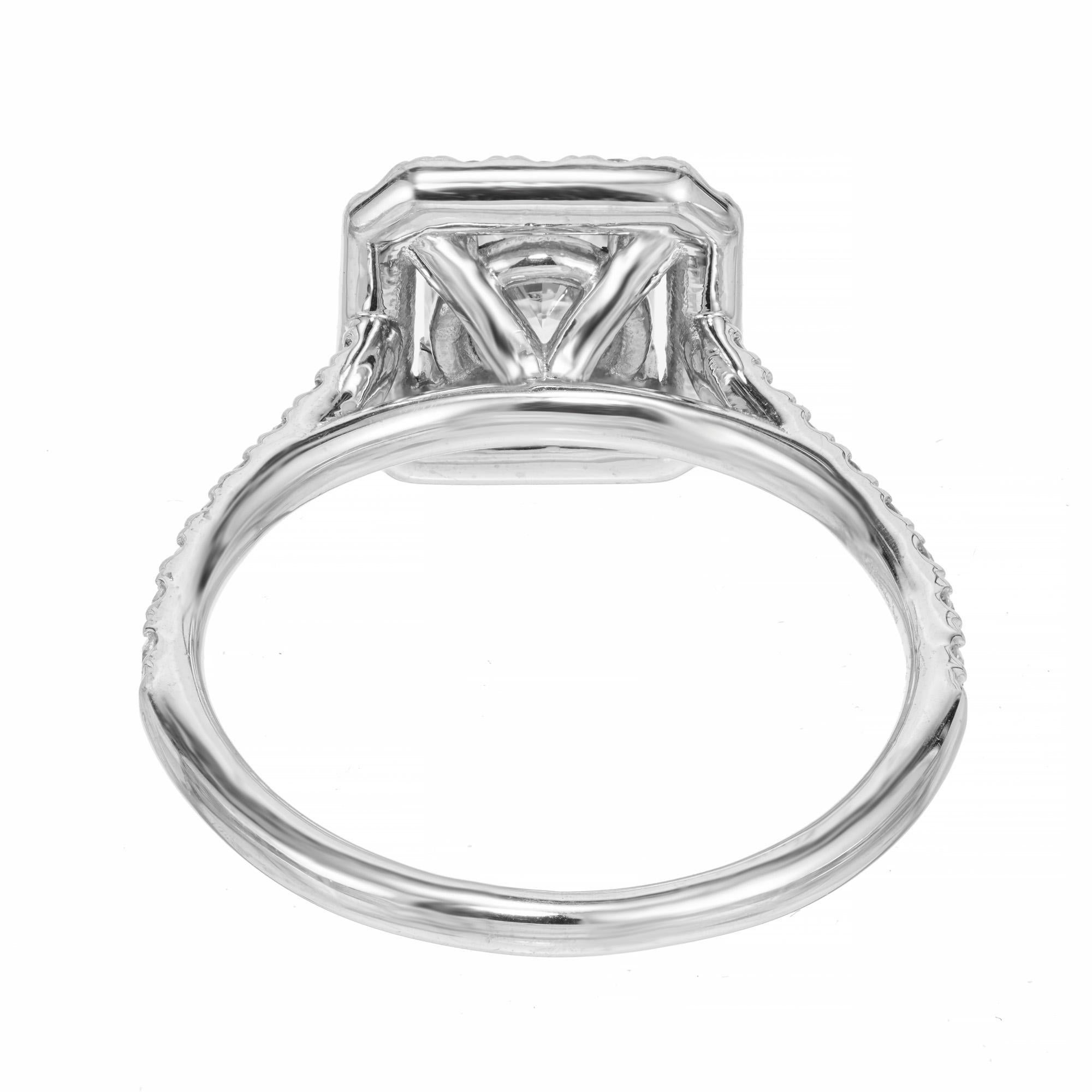 GIA 1.18 Square Brilliant Cut Carat Diamond Halo Platinum Engagement Ring For Sale 1