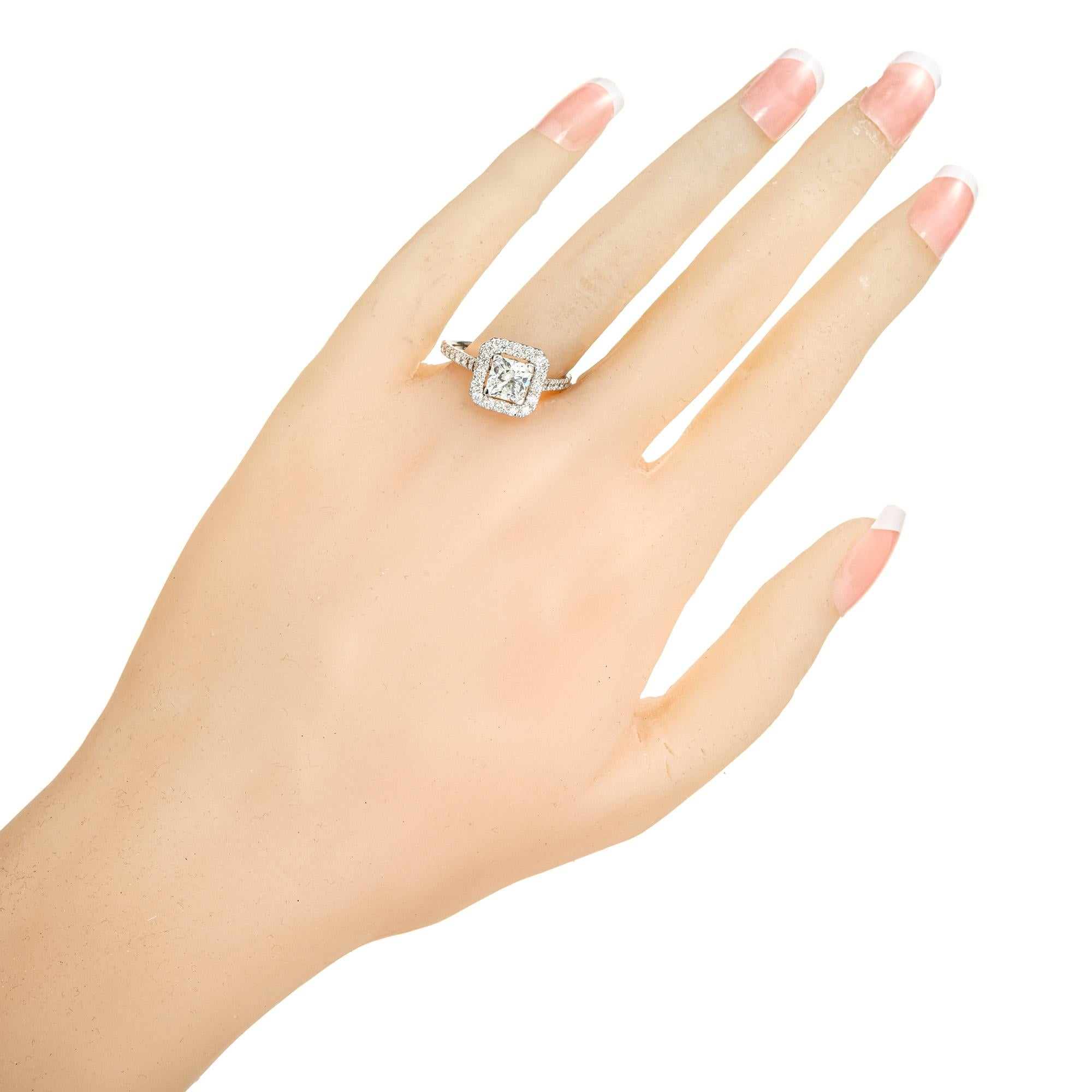 GIA 1.18 Square Brilliant Cut Carat Diamond Halo Platinum Engagement Ring For Sale 2