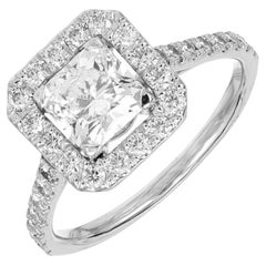 GIA 1.18 Square Brilliant Cut Carat Diamond Halo Platinum Engagement Ring