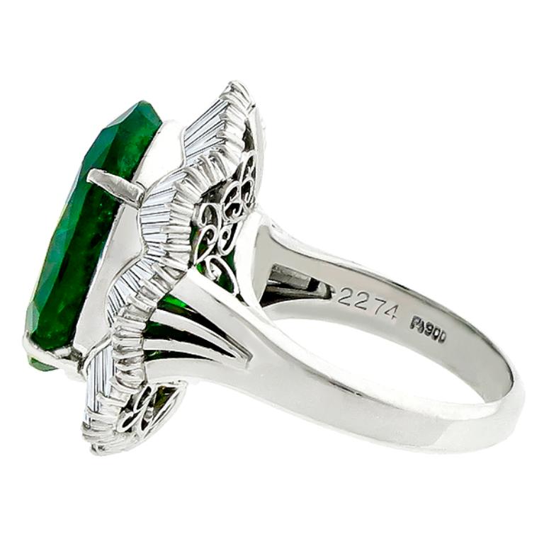 GIA 11.89 Carat Oval Cut Zambian Emerald Diamond Platinum Ballerina Ring In Good Condition In New York, NY