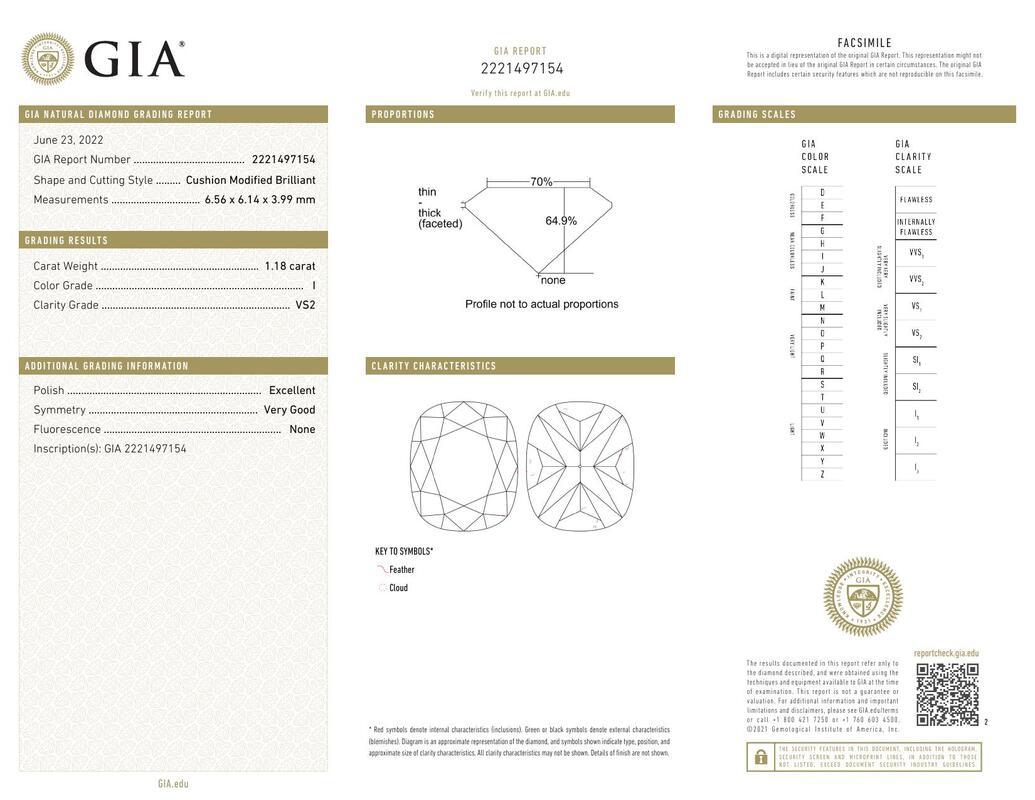 Contemporaneo GIA 1.18ct Cuscino Marquise e castone rotondo con diamanti in oro bianco in vendita