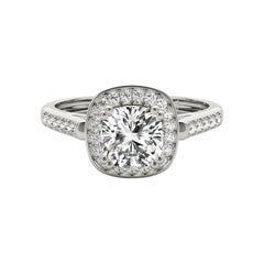GIA 1,18 ct Anello con diamante cattedrale con cesto rialzato e aureola a cuscino