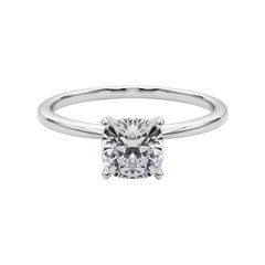 GIA 1.18ct Cushion Slim Band Prong Set Solitaire 18K White Gold Anillo de diamantes