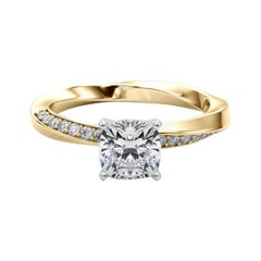 GIA 1.18ct Cushion Solitaire Twisted Square Band 18K Yellow Gold Diamond Ring