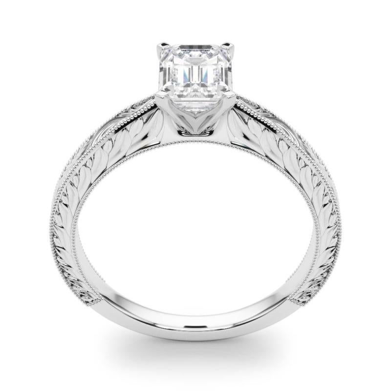 GIA 1,18ct Smaragd Klassisch Solitär Antik Graviert Weißgold Diamantring Damen im Angebot
