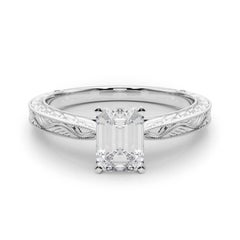 GIA 1.18ct Emerald Classic Solitaire Antique Engraved White Gold Diamond Ring