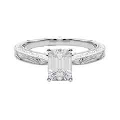 GIA 1,18ct Smaragd Klassisch Solitär Antik Graviert Weißgold Diamantring