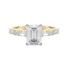 GIA 1.18ct Emerald Round & Baguette Channel Band 18K Yellow Gold Diamond Ring