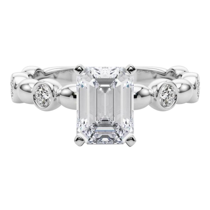 GIA 1,18ct Smaragd Seite Stein Lünette Band Solitär Weißgold Diamantring im Angebot