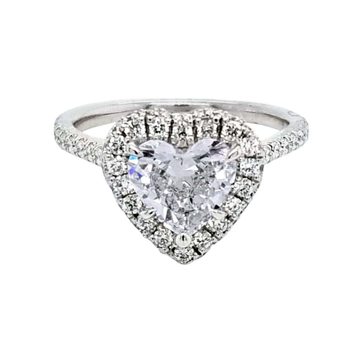 GIA 1.19 Carat G/SI1 Heart Shape Diamond 18 Karat Pave Set Ring with Halo