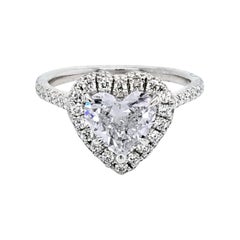 GIA 1.19 Carat G/SI1 Heart Shape Diamond 18 Karat Pave Set Ring with Halo GIA 1.19 Carat G/SI1 Heart Shape Diamond 18 Karat Pave Set Ring with Halo