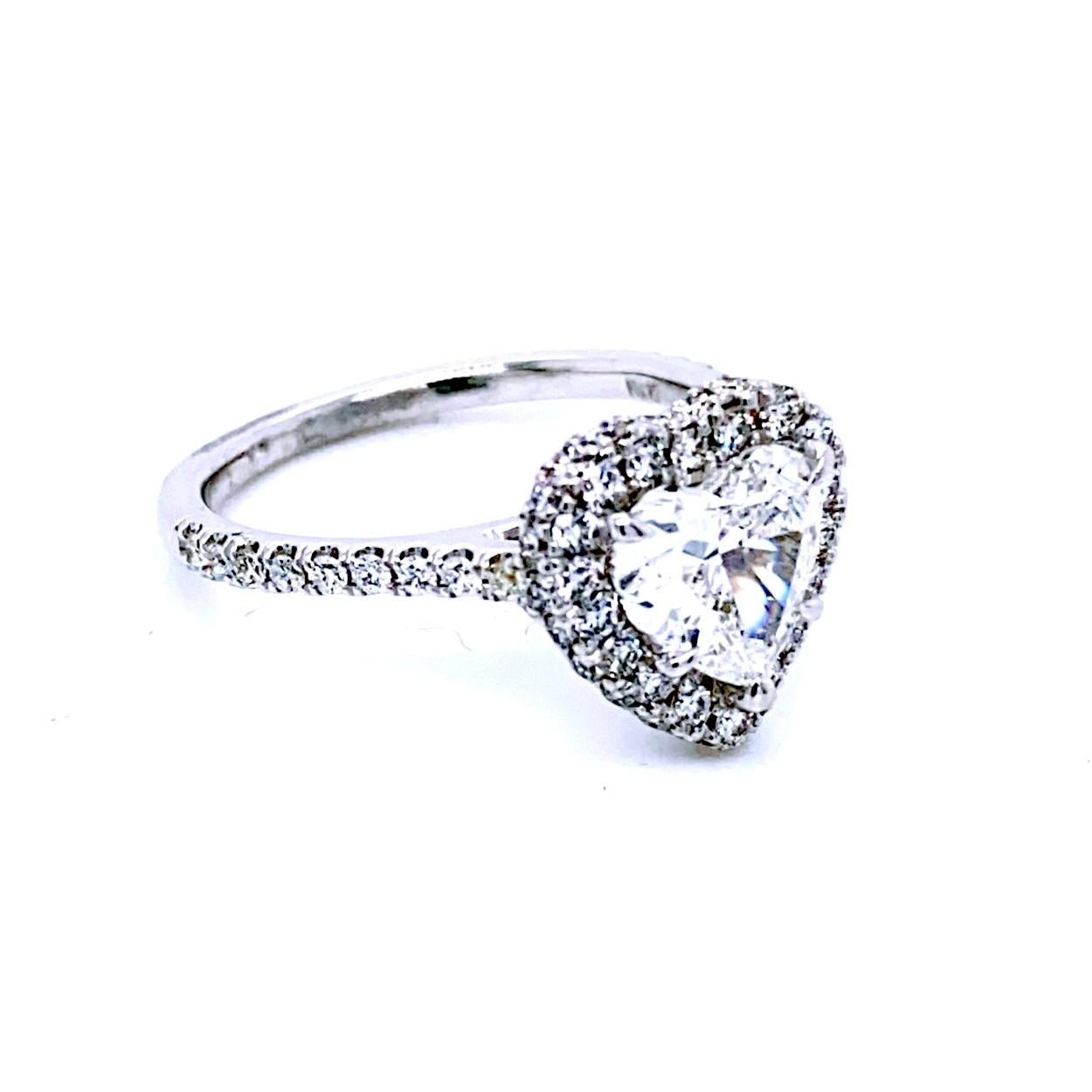 Contemporary GIA 1.19 Carat G/SI1 Heart Shape Diamond 18 Karat Pave Set Ring with Halo