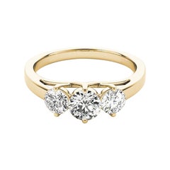 GIA 1.1ct Round 3-Stone Shared Prong Trellis 18K Yellow Gold Diamond Ring
