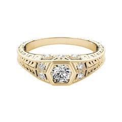 GIA 1.1ct Round Bezel Filigree Flower Engraved 18K Yellow Gold Diamond Ring