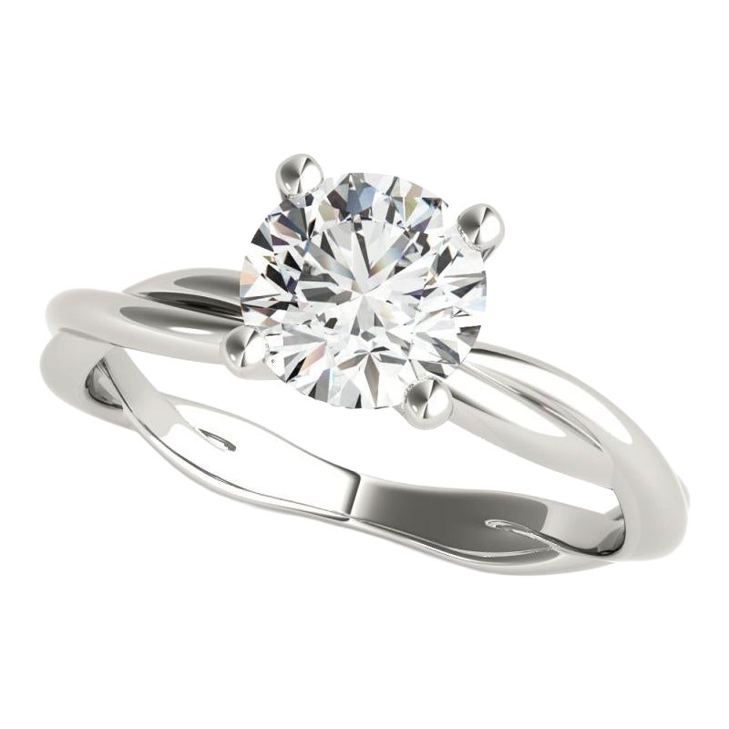GIA 1.1ct Round Entwined Twisted Band Solitaire White Gold Diamond Ring